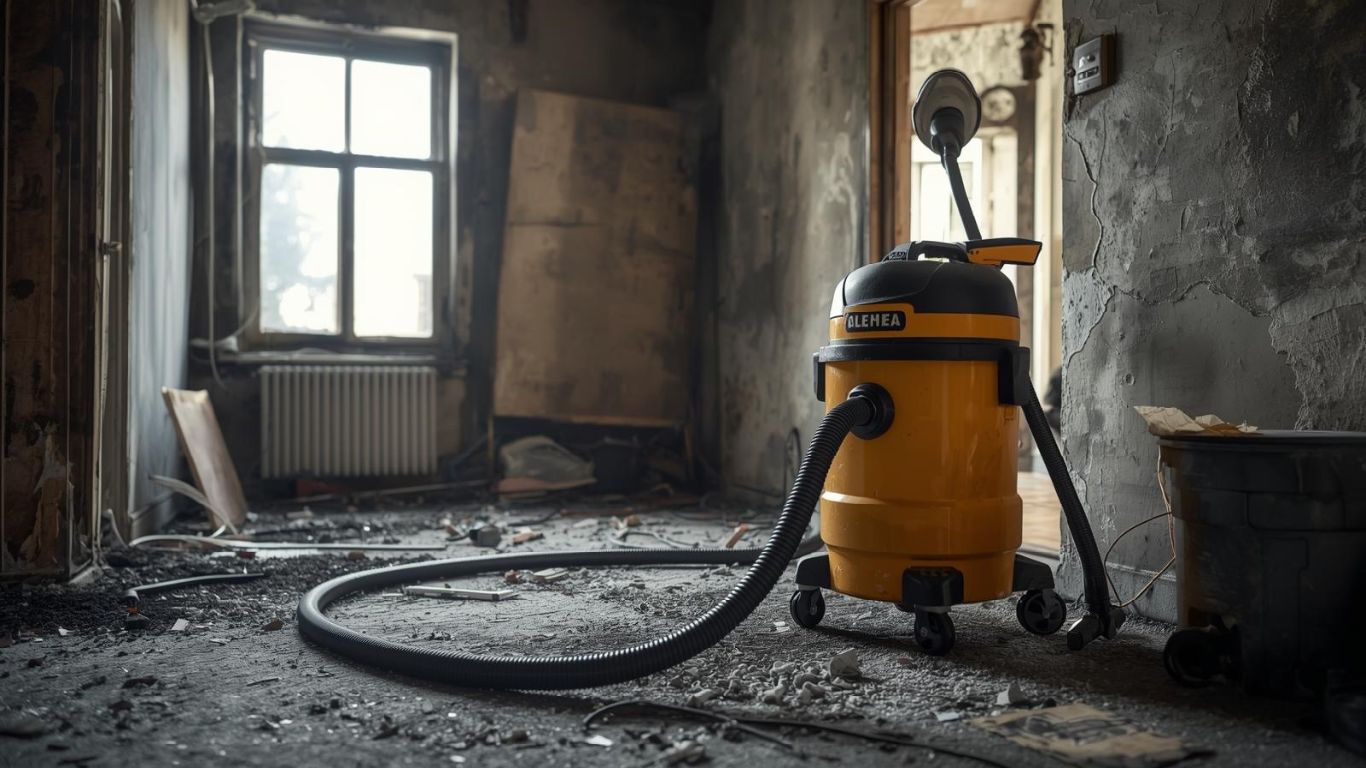 Turn Lingering Smoke Woes into Wow with Smoke Damage Restoration Smoke damage restoration in a fire-damaged room using industrial vacuum equipment.
