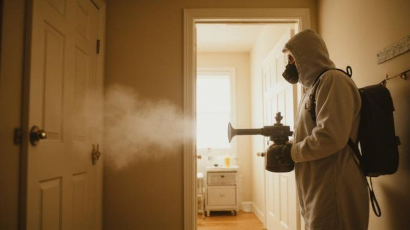Professional odor removal service in action, eliminating unpleasant smells in a home.