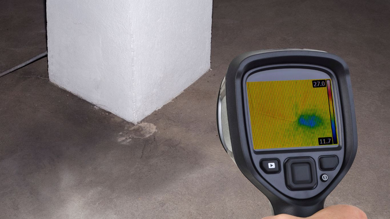 Strengthening Your Home for Winter Starts with Reliable Leak Detection Thermal imaging tool identifying moisture hotspot for accurate leak detection.