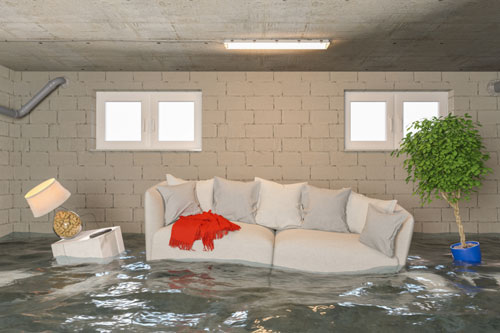 flooded basement with floating furniture