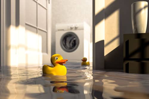 rubber duck floating in flooded home