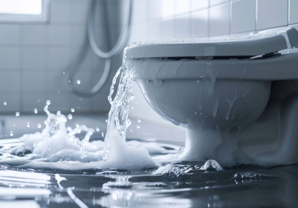 overflowing toilet due clog - sewage cleanup