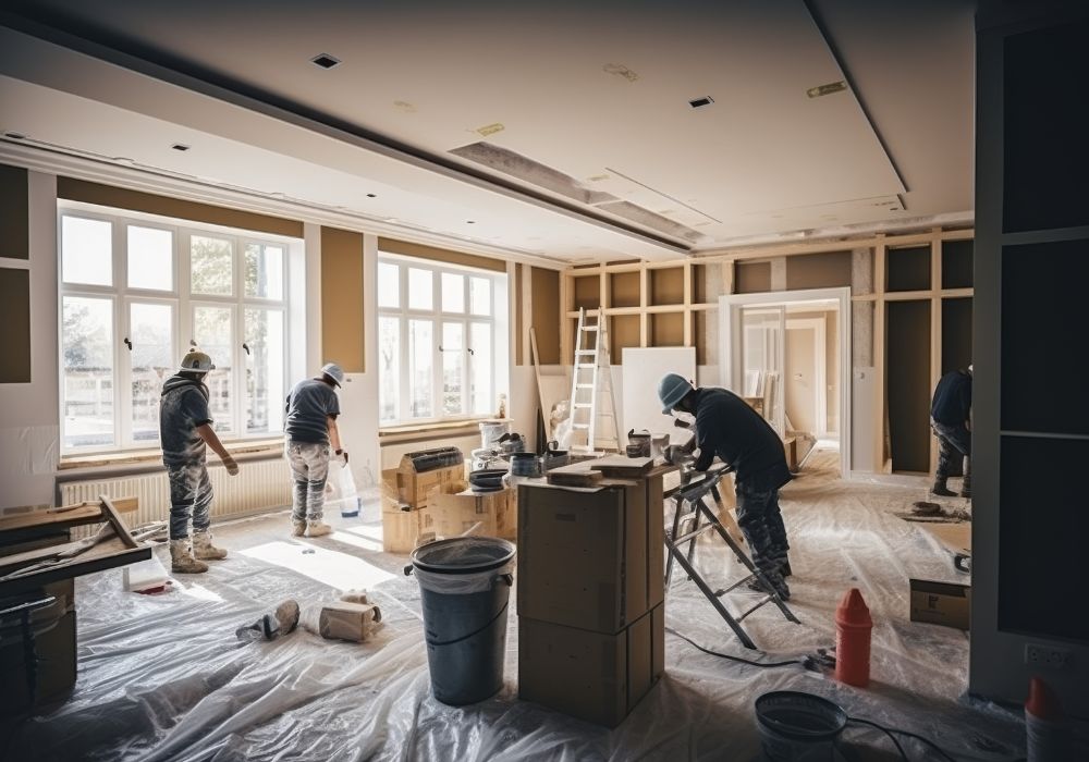 restoration services men working room construction - royal oak restoration services