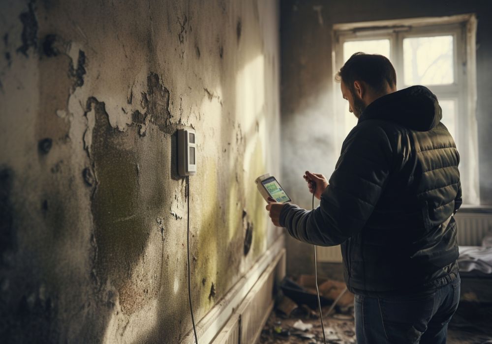 expert holding testing kit measuring - bloomfield mold removal and remediation