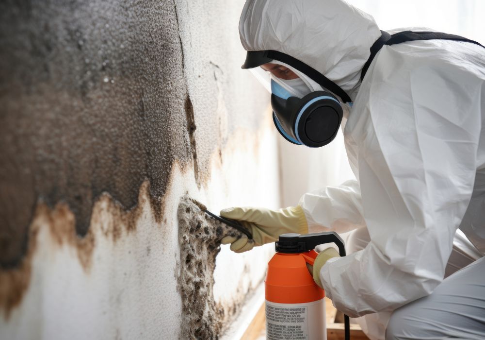 expert removing thick black mold - bloomfield mold removal and remediation