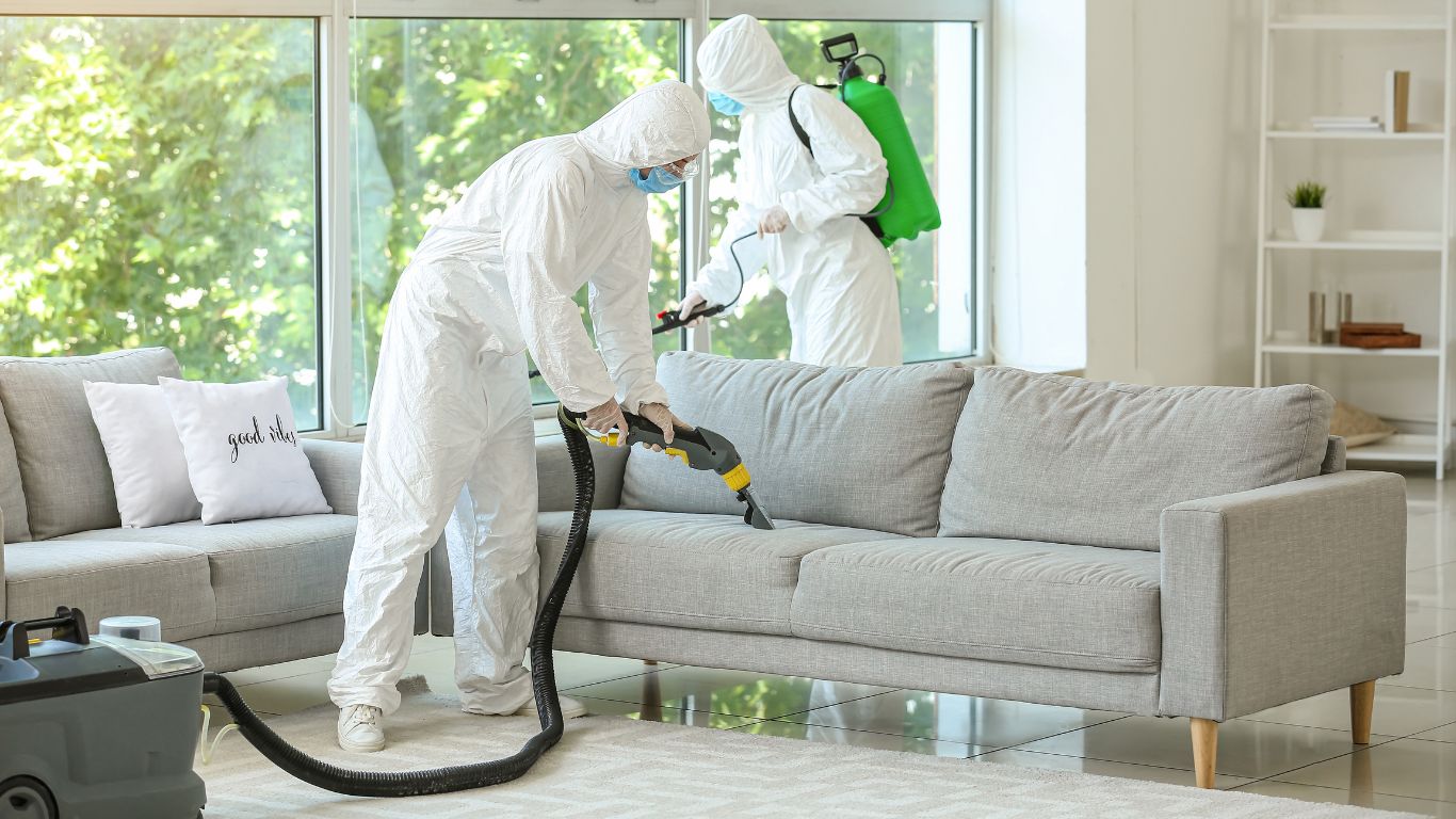 Stop Masking Smells and Let Professional Odor Removal Bring Freshness Back Professionals deep cleaning a sofa during odor removal to eliminate stubborn smells and restore indoor freshness.