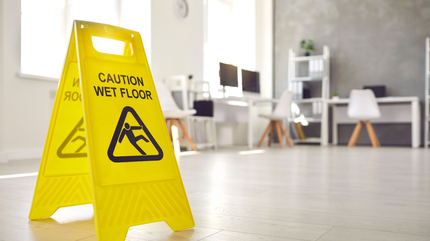 Caution wet floor sign for commercial restoration in Marrero business.