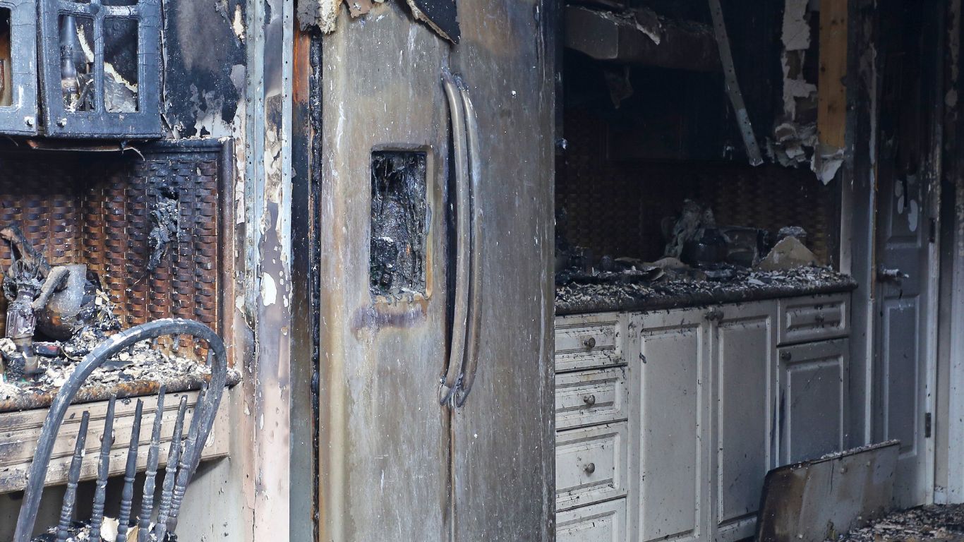 fire damaged kitchen