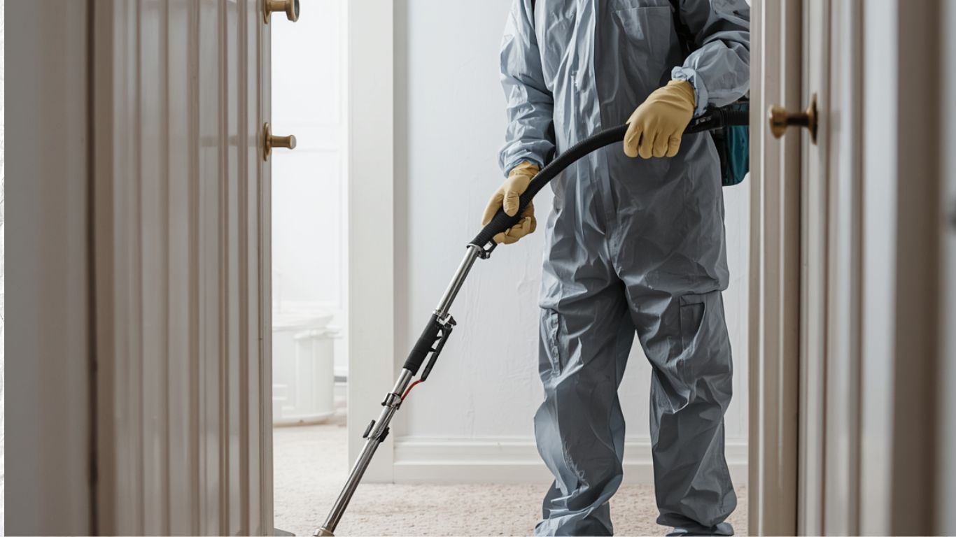Technician using specialized equipment for deep cleaning and odor removal services in Naperville.