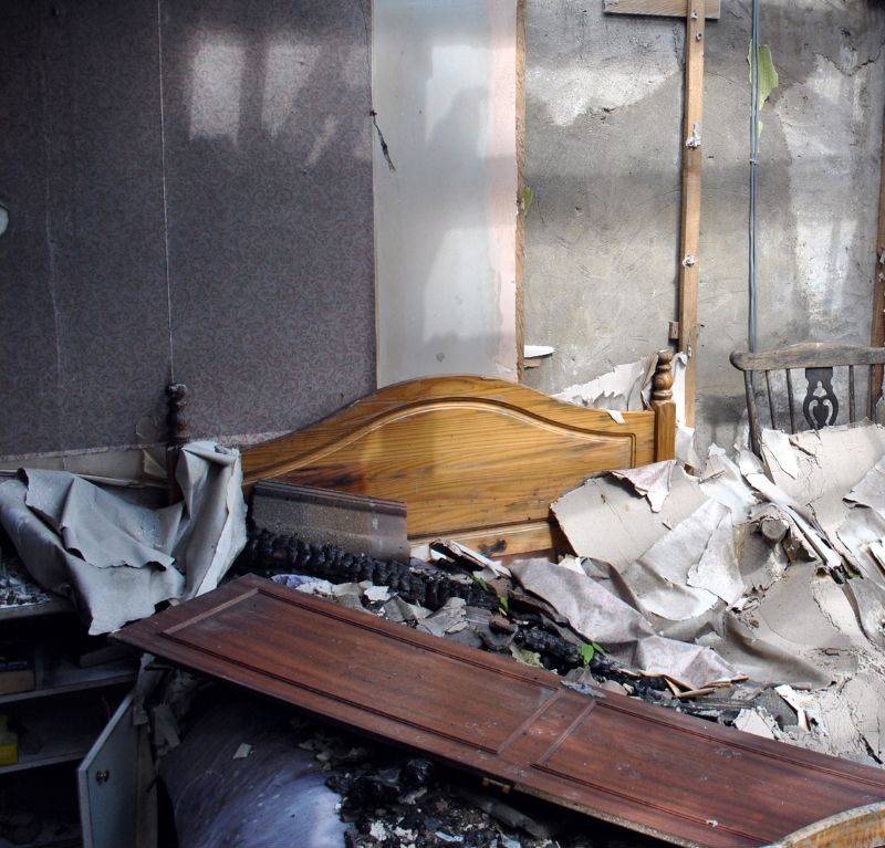 Fire damaged bedroom